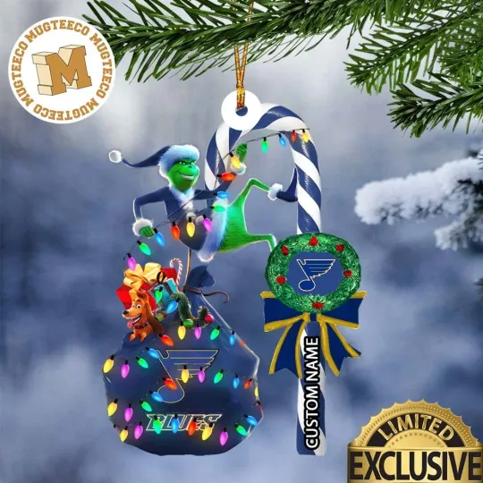 Personalized St Louis Team Blues Candy Cane Christmas Ornament