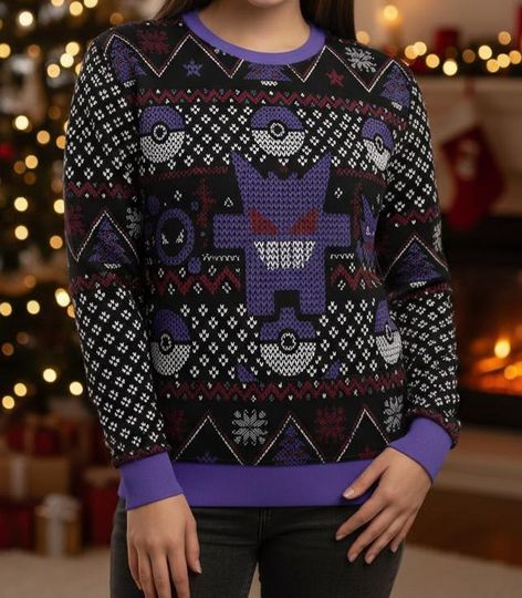 PKM Christmas Ugly Sweater, Gengar PKM Sweater, Holiday Gift For Men Women Teens, Xmas Holiday Apparel