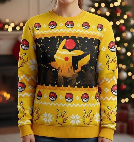 Discover PKM Ugly Christmas Sweater, Pika Sweater, Video Game Xmas Holiday Gift For Men Women, Christmas Gift