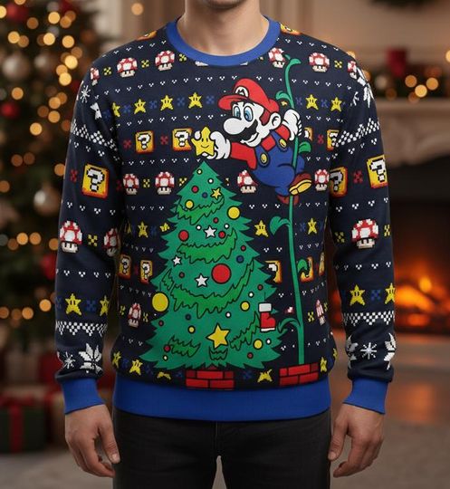 Mario Brothers Ugly Christmas Sweater, Super Mario Sweater, Fun Christmas Gift for Men Women, Xmas Holiday Gift