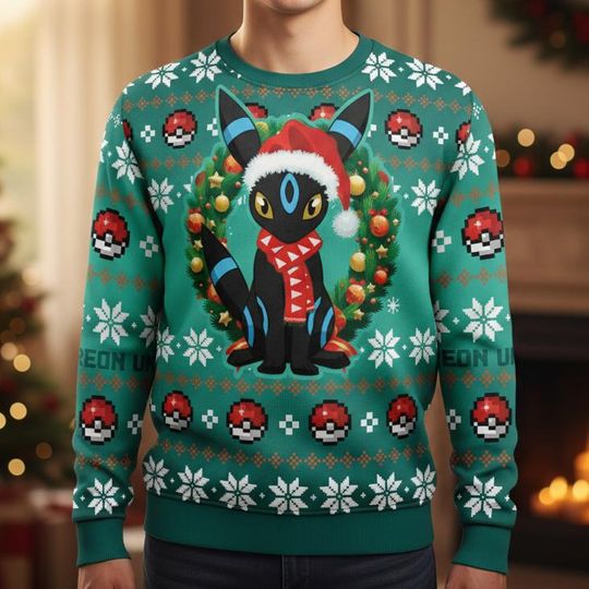 Discover PKM Christmas Ugly Sweater, Umbreon Sweater, Holiday Gift For Men Women, Xmas Ugly Christmas Gift