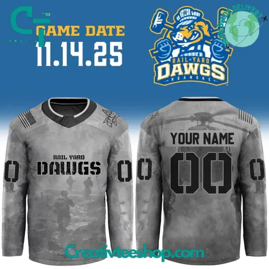 Discover Roanoke Rail Yard Dawgs x Military Night 2025 Custom Hockey Jersey