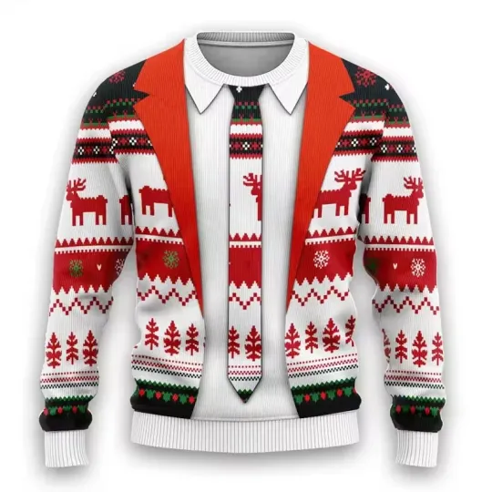 Discover Ugly Christmas Sweater, Faux Suit Tuxedo Tie Reindeer Holiday Party Jumper