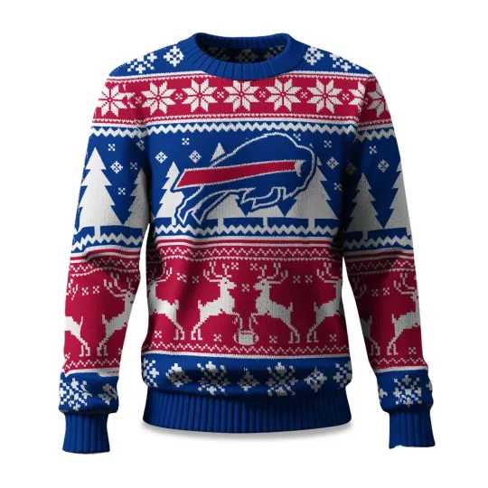 Discover 2025 Christmas Bills Reindeer Football Ugly Sweater