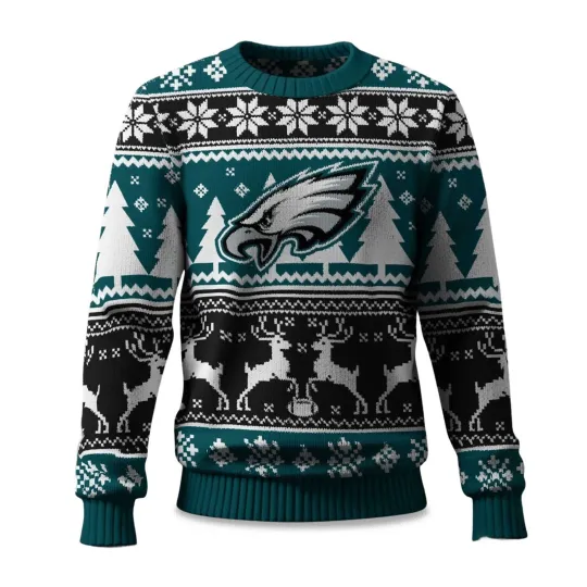 Discover 2025 Christmas Eagles Reindeer Football Ugly Sweater