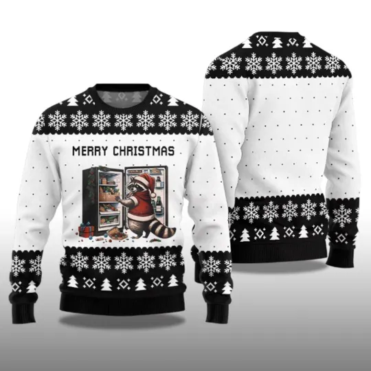 Discover 2025 Merry Christmas Raccoon Ugly Christmas Sweater