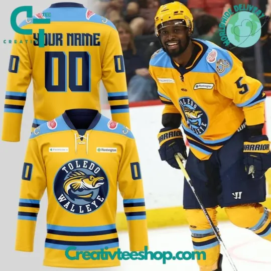 Discover Toledo Walley Kelly Cup 2025 Playoffs Men's Personalized Yellow Hockey Jersey
