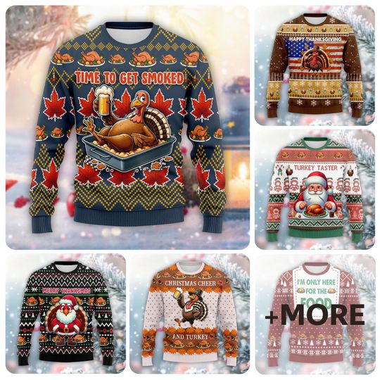 Time to Get Smoked Turkey Sweater, Funny Thanksgiving Ugly Sweatshirt, Beer Lover Holiday Crewneck, Smoked Meat Foodie Gift