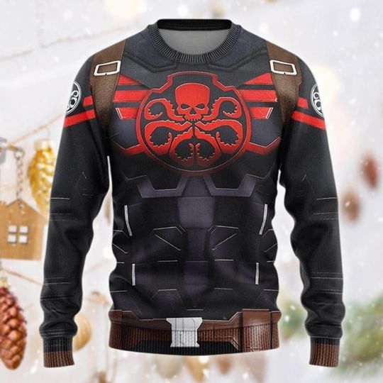 Hail Villain Organization Christmas Sweater, Comic Book Evil Jumper, Anti-Hero Gift, Skull Octopus Emblem Crewneck