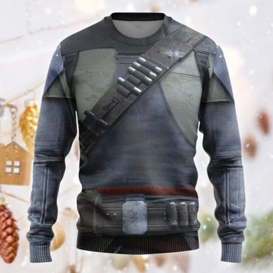 Bounty Hunter Armor Christmas Sweater, Star Wars Inspired Jumper, Mandalorian Look Gift, Space Mercenary Crewneck