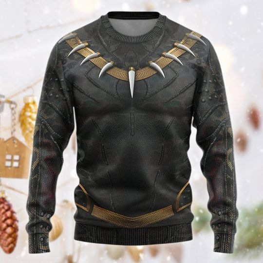 Wakanda King Armor Christmas Sweater, Black Hero Holiday Jumper, Vibranium Claws Gift, Royal Suit Crewneck