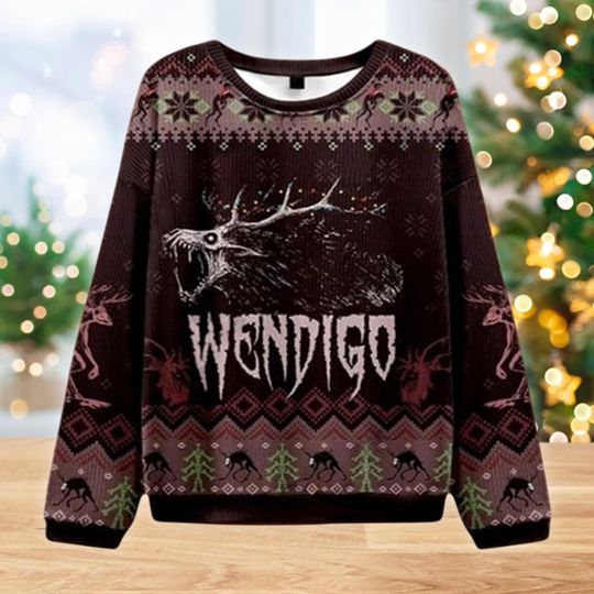 Wendigo Ugly Christmas Sweater, Cryptid Horror Xmas Sweatshirt, Mythical Deer Monster Holiday Gift, Dark Folklore Crewneck