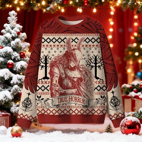 Malenia Elden Ring Ugly Christmas Sweater, True Horror Gamer Holiday Sweatshirt, Blade of Miquella Xmas Gift, Soulsborne Crewneck