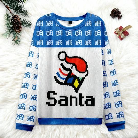 Discover Retro Windows Santa Ugly Christmas Sweater, Funny Computer Nerd Sweatshirt, Tech Holiday Jumper, Pixel Art Xmas Gift, IT Guy Shirt