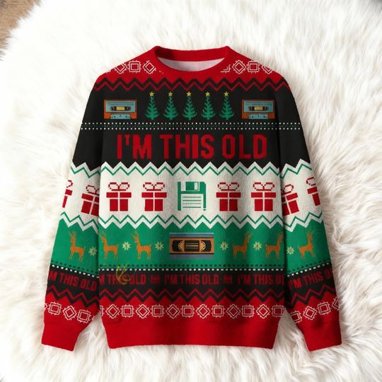 Discover I'm This Old Ugly Christmas Sweater, Retro Tech Holiday Sweatshirt, Floppy Disk Xmas Jumper, Funny Gift For Gen X, 80s 90s Shirt