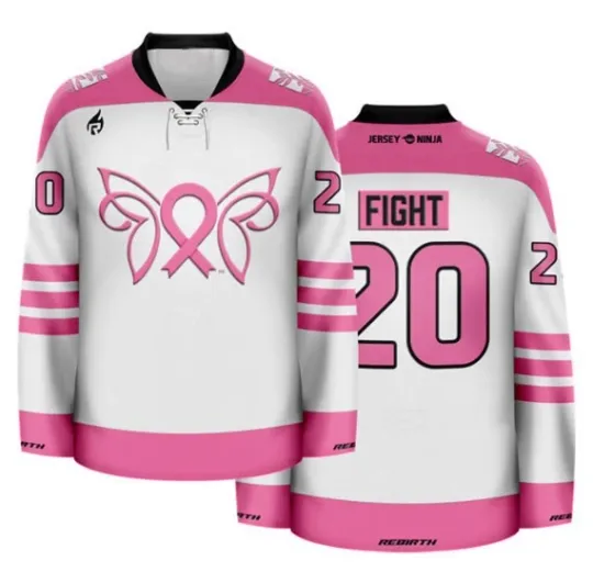 Discover Breast Cancer Awareness Butterfly White Charity Hockey Jersey Size XS-5XL