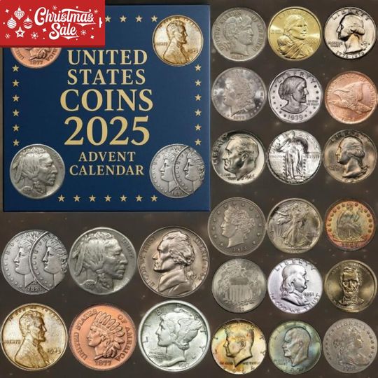 Discover USA Coins Advent Calendar 2025  24 Days Collectible Coin Countdown, Countdown Box For Christmas, 24 Days of Xmas Surprises, Christmas Gifts