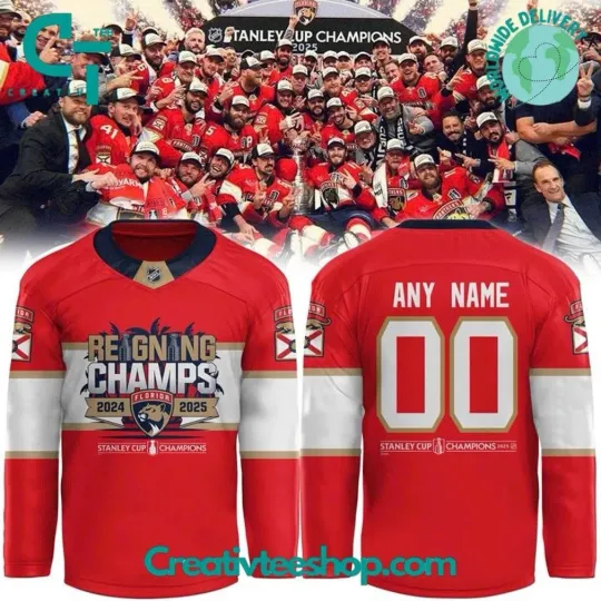 Discover Florida Panther 2025 Stanley Cup Champions Custom Red Hockey Jersey