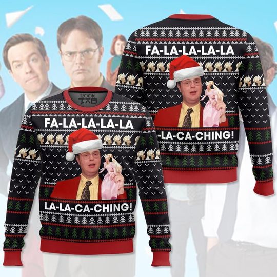 Discover Dw Schrute Fa La La The Office Ugly Christmas Sweater Funny Holiday Party Pullover Plus Size Sweater for Men Women Xmas Gift