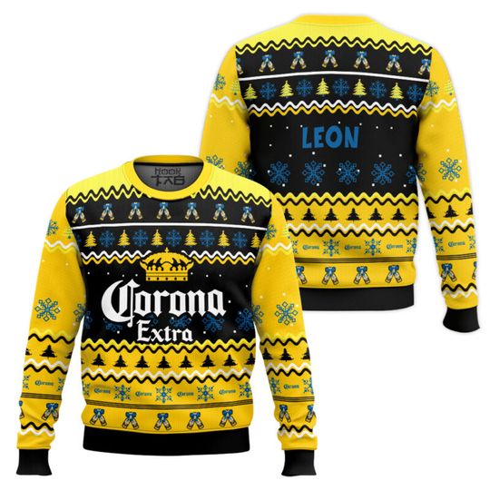 Corona Extra Christmas Ugly Sweater Yellow and Black Color Trendy Items Men's Fashion Holiday Wear Autumn and Winter Wear