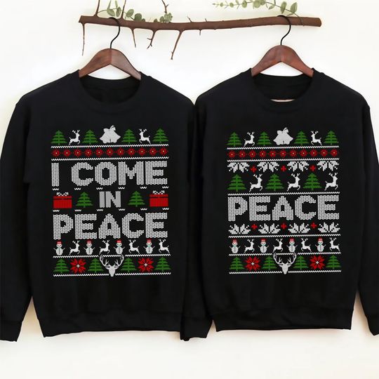 Discover Couples Matching His & Hers Christmas Jumper, Xmas Funny I Come In Peace, Peace Hoodie, Adult Humour Christmas T Shirt