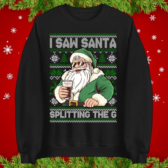 Discover Funny Santa Drinking Beer Splitting G Christmas Jumper, Xmas Funny Santa Claus Sweatshirt, Adults Festive hoodie, Christmas Season T Shirt