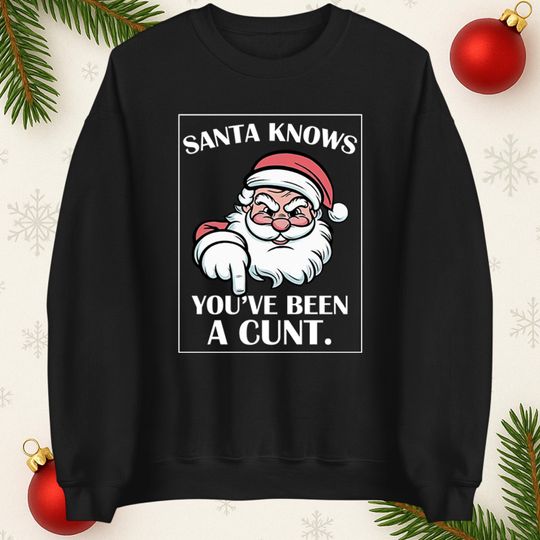 Santa Knows Funny Christmas Sweatshirt, Adults Humour Xmas Hoodie, Christmas Gift Tee Shirt
