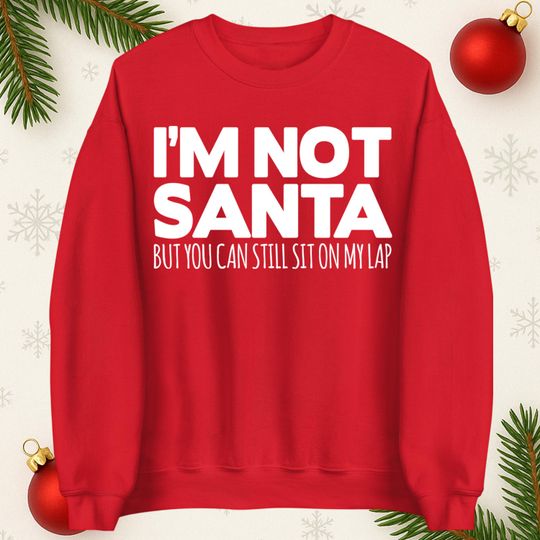 I Am Not Santa But You Can Sit On My Lap Rude Christmas Sweatshirt, Xmas Funny Santa Claus Sweatshirt, Adults Festive hoodie, Christmas T Shirt