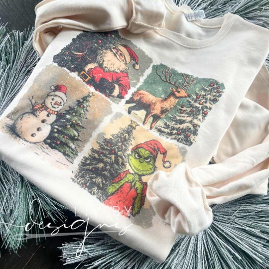 Discover Vintage Christmas Crewneck Sweatshirt with Santa Graphic
