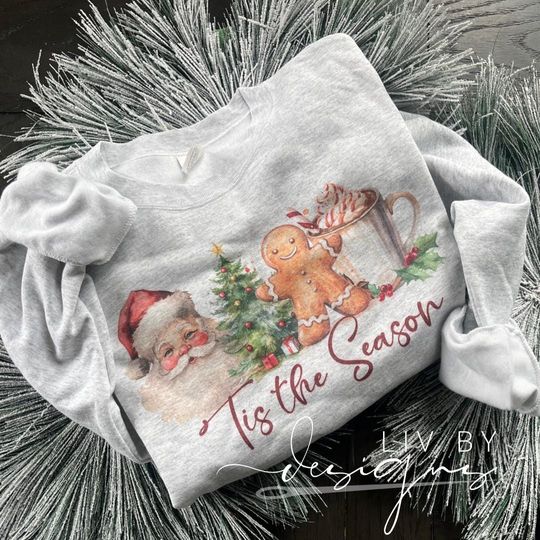 Discover Tis the Season Christmas Crewneck Gildan Unisex Sweatshirt Retro Santa Gingerbread Holiday