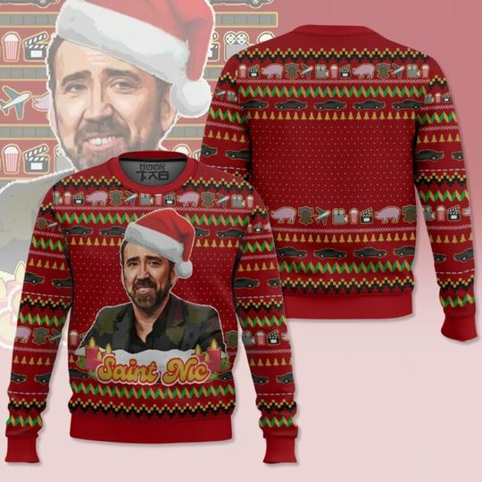 Jolly Old Saint Nic Nicolas Cage Ugly Christmas Sweater Funny Holiday Party Pullover Oversize Sweater Mens Womens Xmas Gift 2026