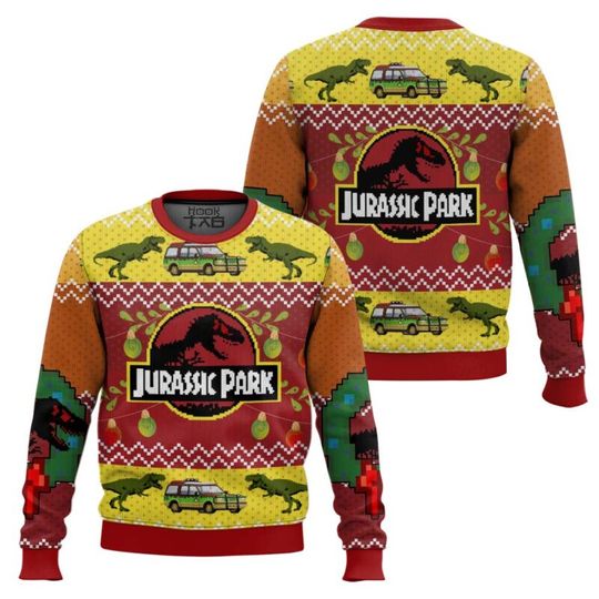 Jurassic Park Ugly Christmas Sweater Funny T-Rex Dinosaur Pullover Plus Size Xmas Sweater Holiday Party Gift for Men Women