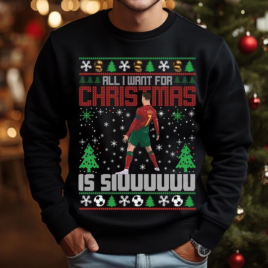 Discover All I Want for Christmas Is Siuuu Sweatshirt, Funny Football Fan Xmas Jumper, Soccer Christmas Hoodie, Holiday Gift Shirt for Fans, Siu Mug