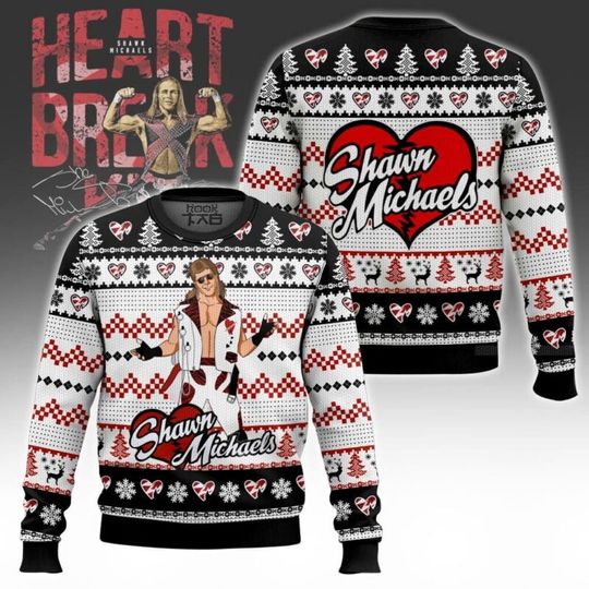 Legendary Athlete Shawn Michaels Ugly Sweater Heartbroken Kid Hbk Red And Black Christmas Style Wrestling Festive Fun Around