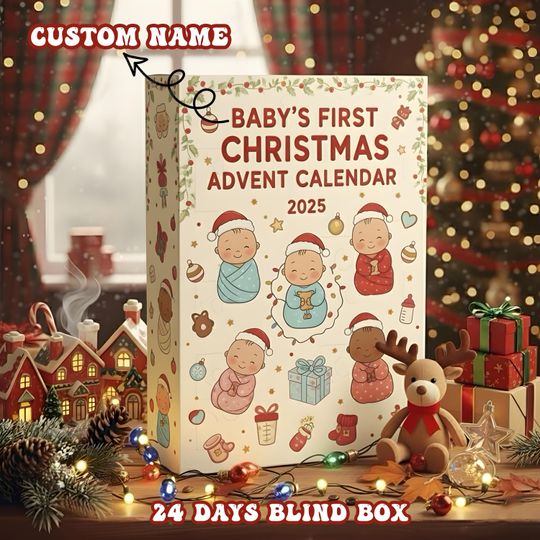 Discover Babys First Christmas Advent Calendar 2025, Custom Name Baby Advent, 24 Days Blind Box Gift for Newborn, Holiday Keepsake Box