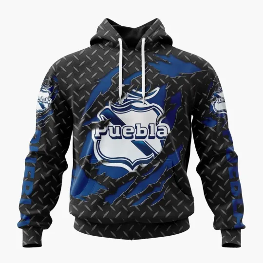 Discover Personalized LIGA MX Club Puebla Black Metal Design  Hoodie Men's Fan Gear Gift