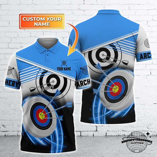 Discover Personalized Archery Polo Shirt, Custom Name Print, Archery Team Uniform for Men Women, Gift for Archery Players