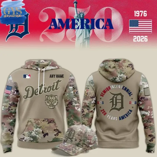 Discover Custom Name Detroit Tiger 250 Years America X Flag Day Camo 3D Hoodie