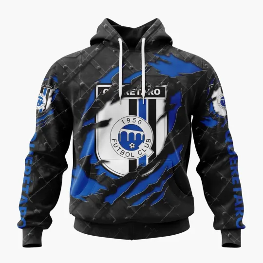 Discover Custom LIGA MX Queretaro F.C Black Metal Hoodie Pullover Unisex Fan Gear Gift