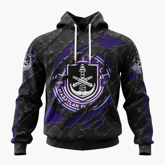 Discover Personalized LIGA MX Mazatlan F.C Special Black Metal Hoodie Pullover Fan Gear
