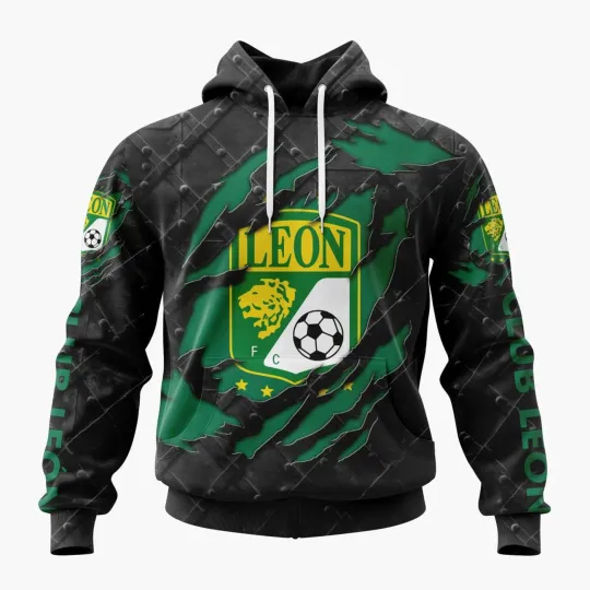 Discover Personalized LIGA MX Club Leon Black Metal Hoodie Pullover Unisex Fan Gear Gift