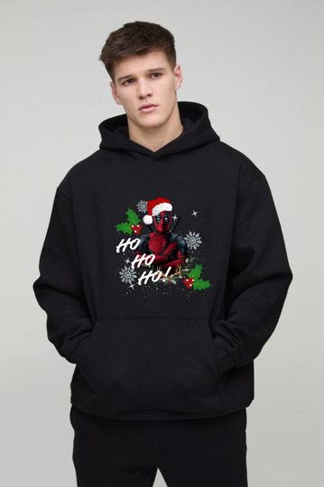 Deadpool Christmas Hoodie, Santa Deadpool Pullover, Christmas Superhero Top, Unisex Adults Kids Hood Top