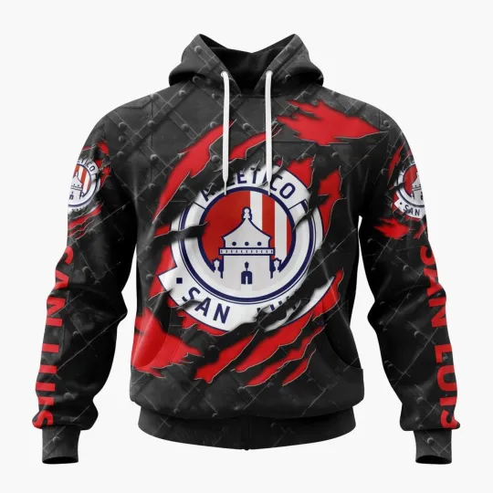 Personalized LIGA MX Atletico San Luis Black Metal Hoodie Pullover Fan Gear Gift
