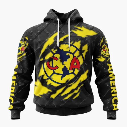 Discover Personalized LIGA MX Club America Black Metal Hoodie Pullover Fan Gear Gift
