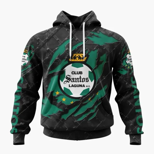 Discover Personalized LIGA MX Club Santos Laguna Special Black Metal Hoodie Fan Gear