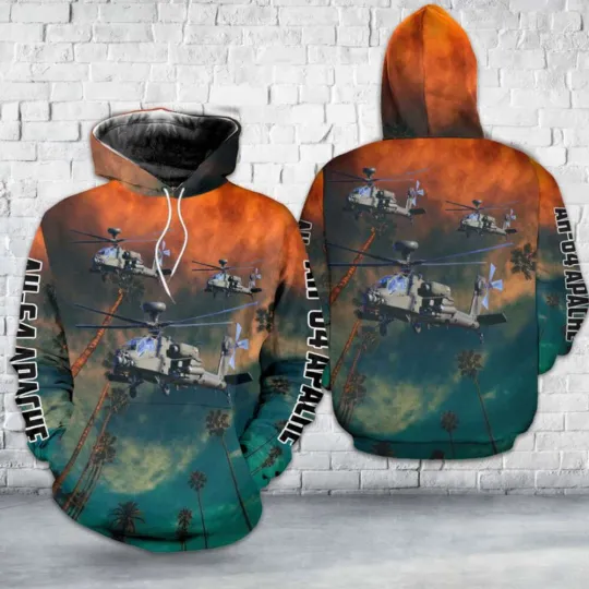US Army Boeing AH-64 Apache Hoodie Army Military Pocket Pullover Gift For Dad