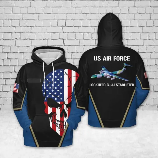 Discover Custom Name US Air Force Lockheed C-141 Starlifter Hoodie Skull Military Hooded