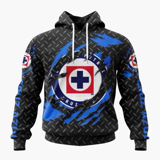 Discover Personalized LIGA MX Cruz Azul Special Black Metal Hoodie Men's Fan Gear Gift