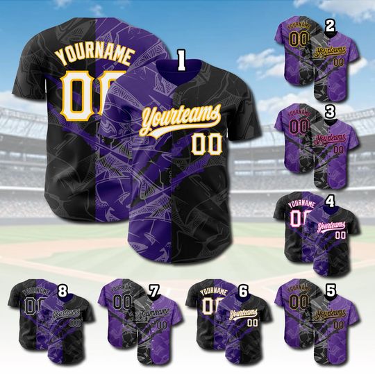 Discover Custom Graffiti Baseball Jersey, Personalized Team Shirt, Purple & Black