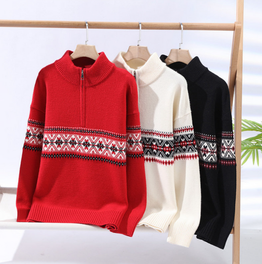 Fashion High Neck Zipper Warm Winter Turtleneck Pullover Men Christmas Party Long Sleeve Man Sweater  Pullover  Coat